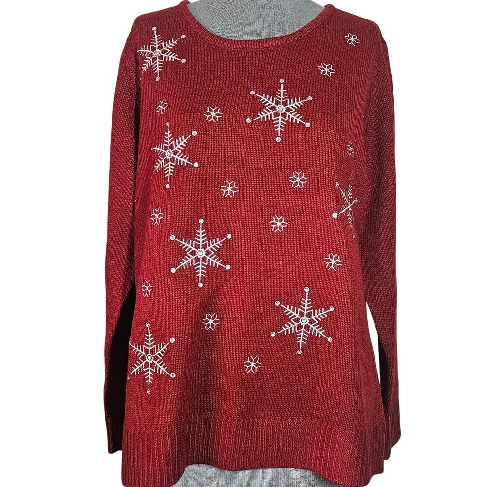 Red Snowflake Rhinestone Embellished Sweater Size Large